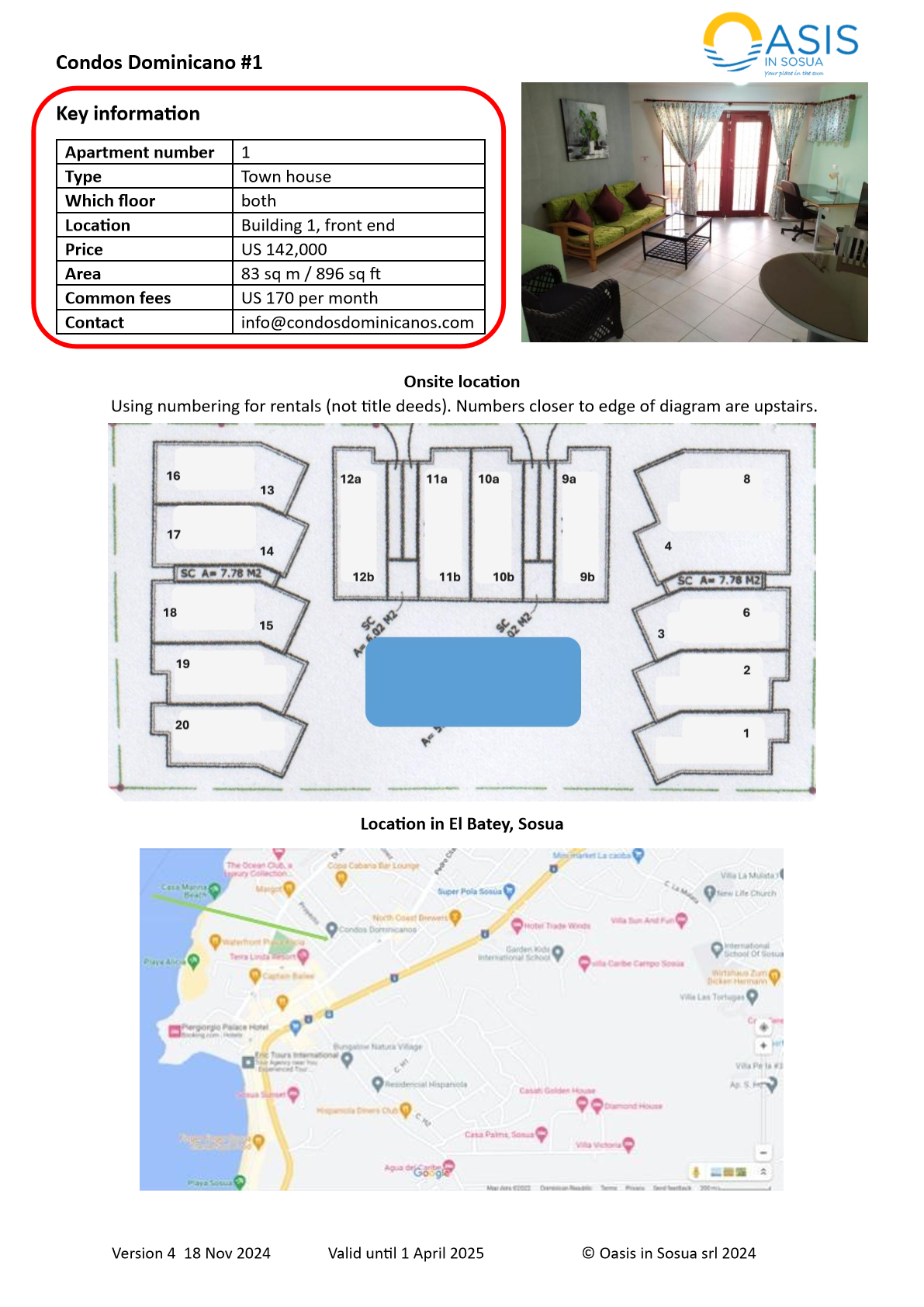 Sample information Apt1 Condos Dominicanos, December 2024